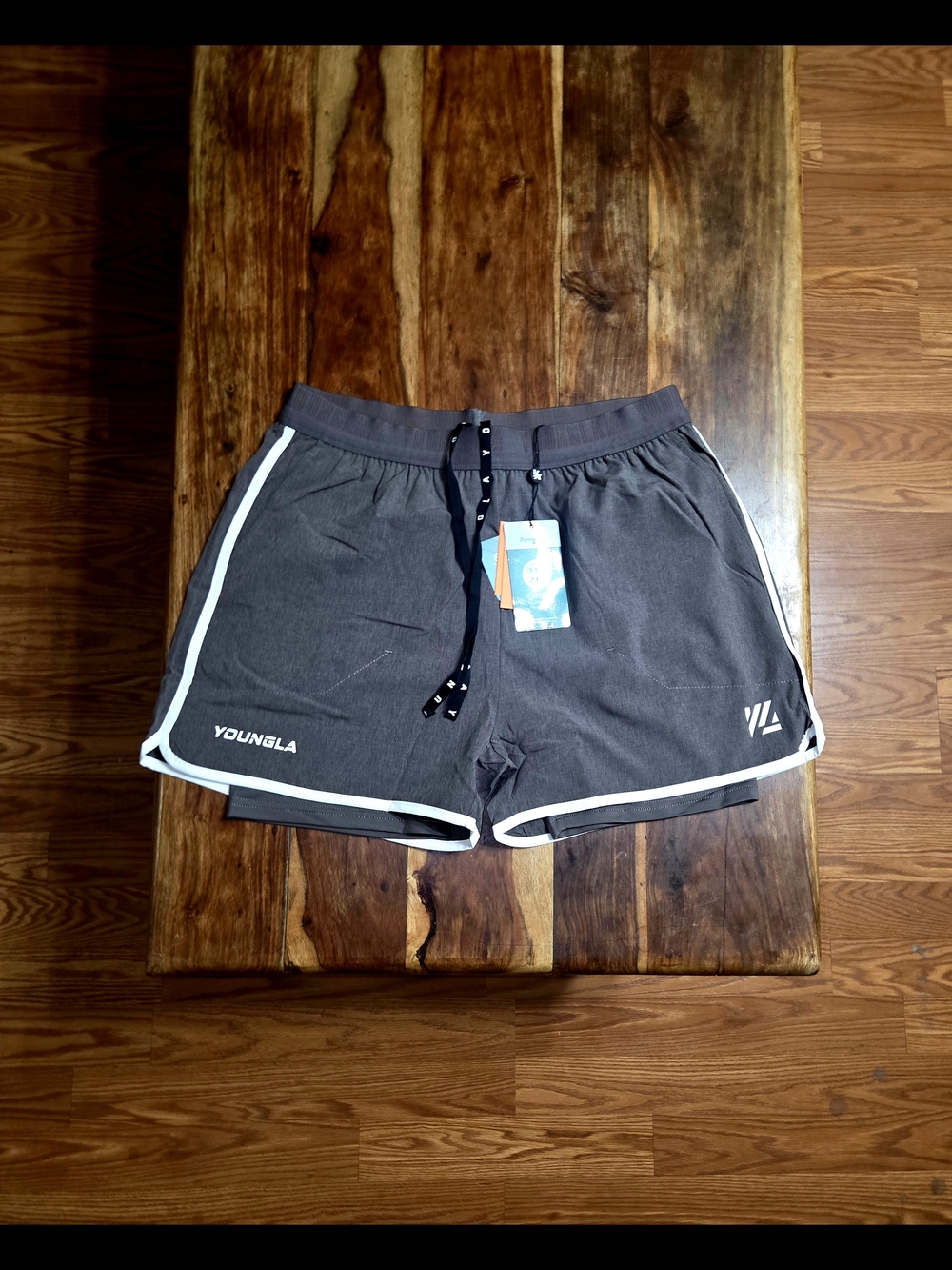 YOUNGLA Men's Athletic Shorts in Charcoal with White Trim